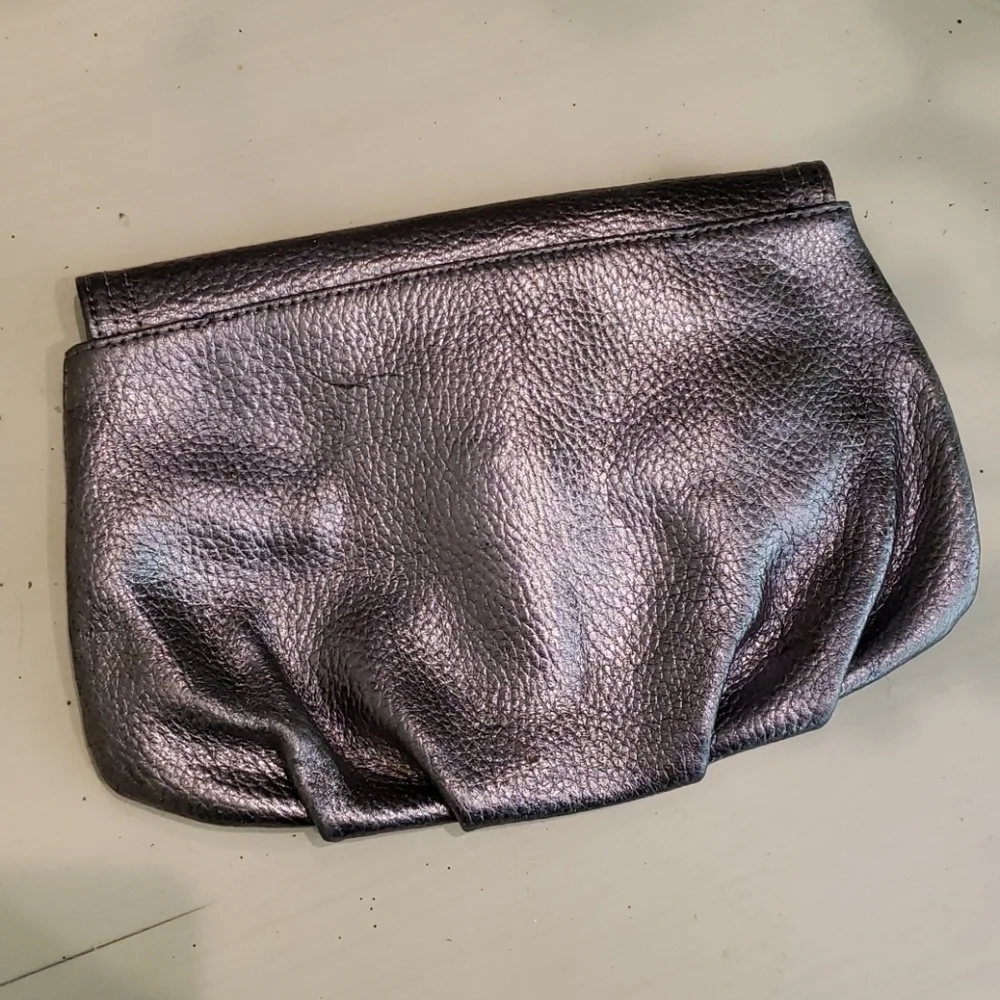 J Crew purple Metallic Leather Clutch